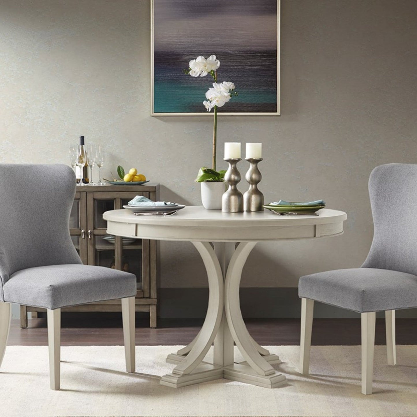 Classic Round Dining Table with Solid Wood Finish, Antique Cream, 44' Diameter - 1st Choice Furniture Direct