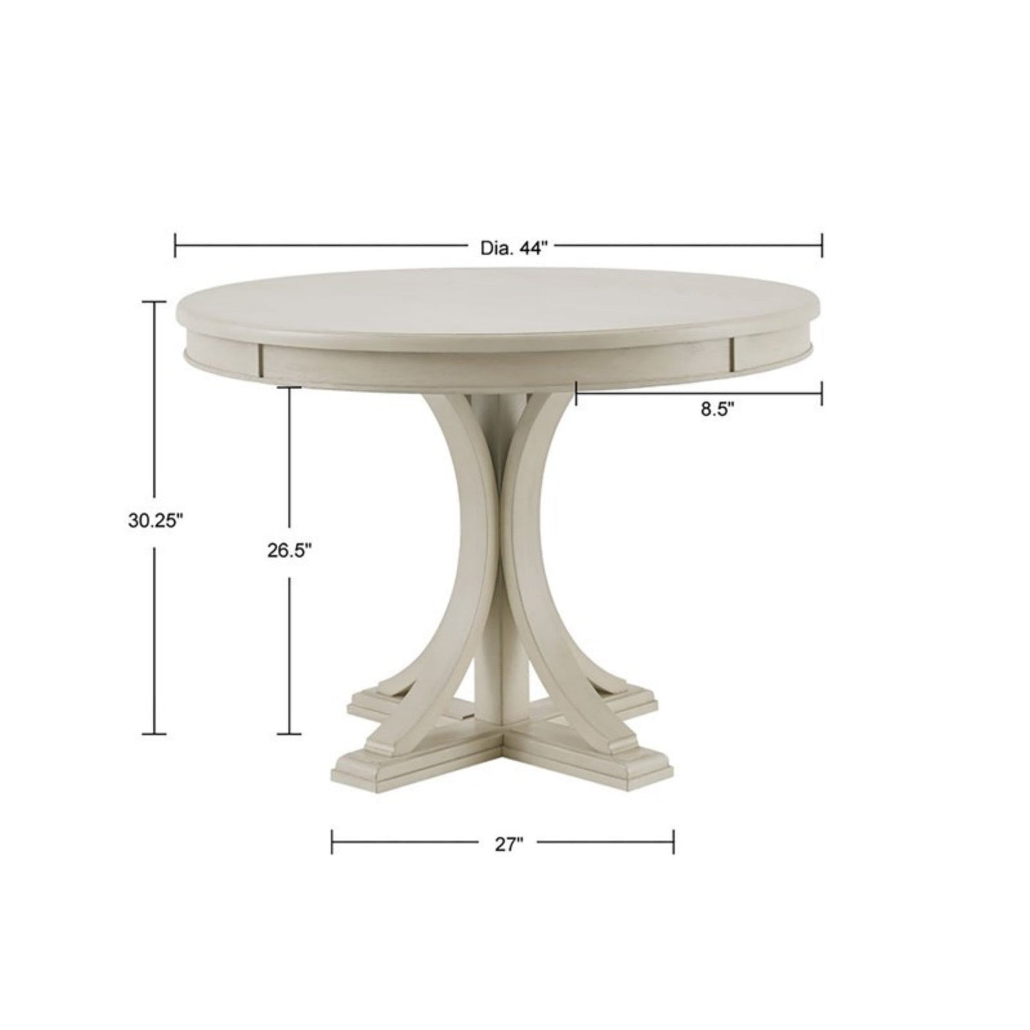 Classic Round Dining Table with Solid Wood Finish, Antique Cream, 44' Diameter - 1st Choice Furniture Direct