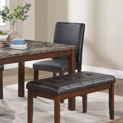 Classic Stylish Espresso Finish 5pc Dining Set Kitchen Dinette Faux Marble Top Table Bench and 3x Chairs Faux Leather Cushions Seats Dining Room - 1st Choice Furniture Direct