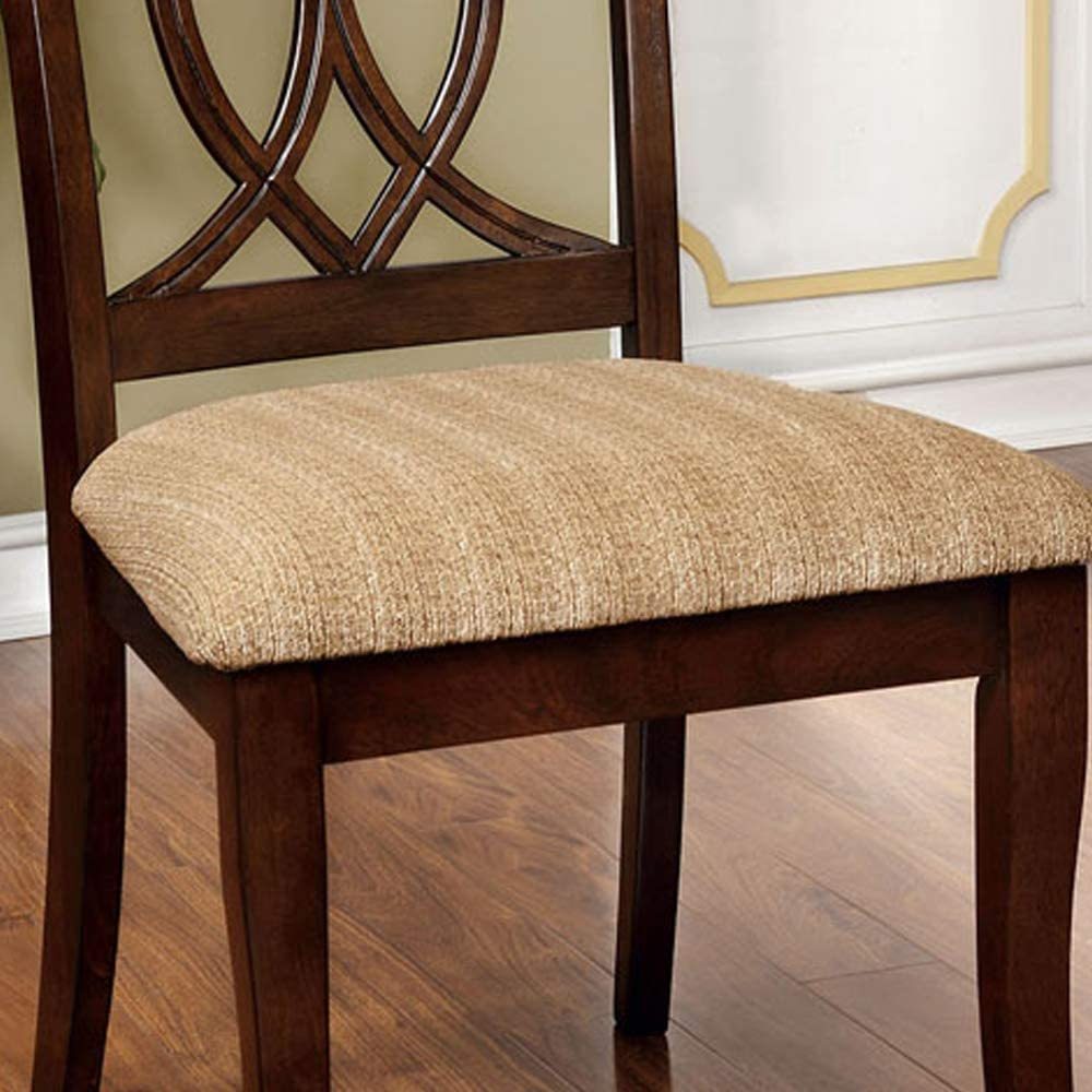 Classic Transitional Dining Chairs Brown Cherry Solid wood Padded Fabric Seat Set of 2 Side Chairs Dining Room Furniture Beautifully - crafted chairs - 1st Choice Furniture Direct
