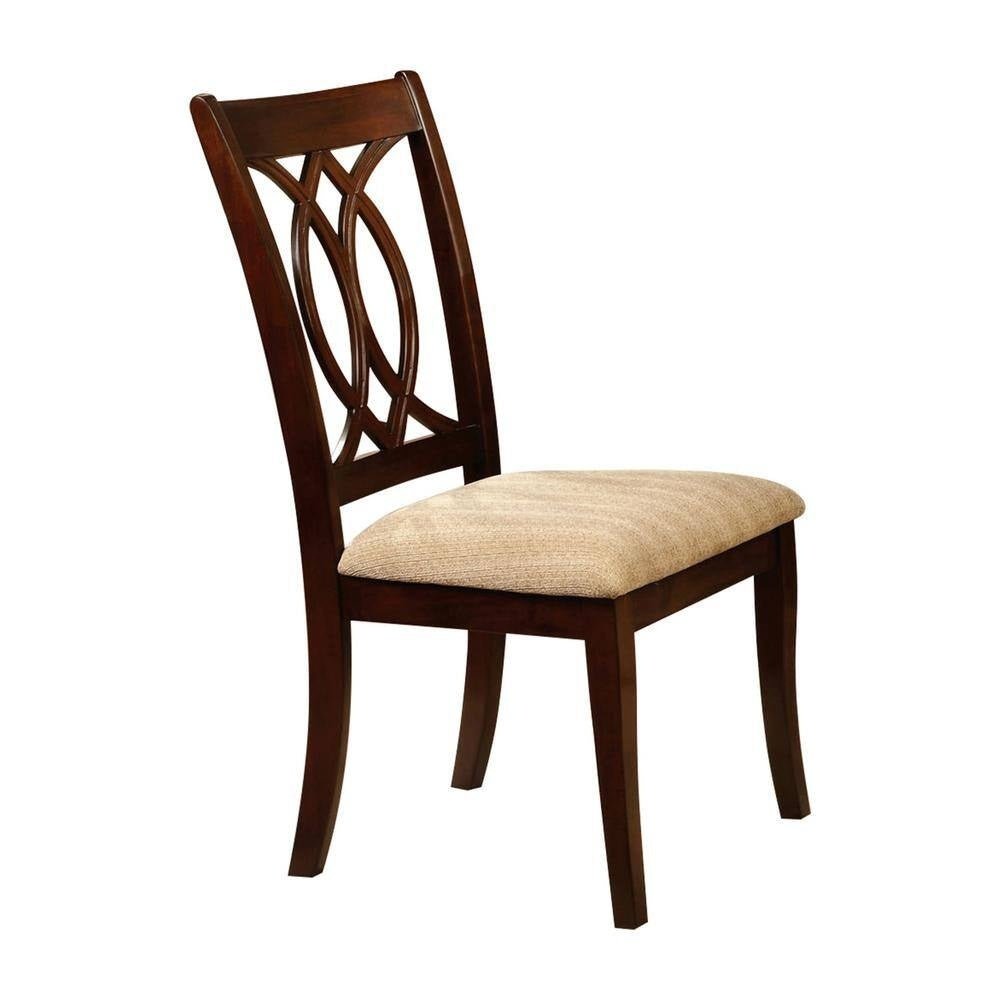 Classic Transitional Dining Chairs Brown Cherry Solid wood Padded Fabric Seat Set of 2 Side Chairs Dining Room Furniture Beautifully - crafted chairs - 1st Choice Furniture Direct