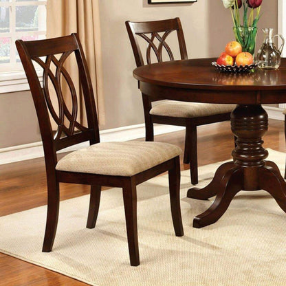 Classic Transitional Dining Chairs Brown Cherry Solid wood Padded Fabric Seat Set of 2 Side Chairs Dining Room Furniture Beautifully - crafted chairs - 1st Choice Furniture Direct