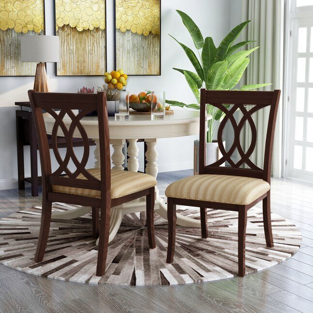 Classic Transitional Dining Chairs Brown Cherry Solid wood Padded Fabric Seat Set of 2 Side Chairs Dining Room Furniture Beautifully - crafted chairs - 1st Choice Furniture Direct