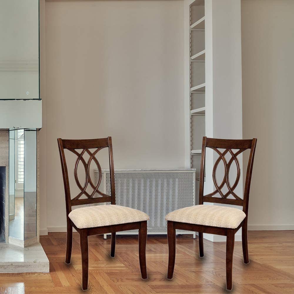 Classic Transitional Dining Chairs Brown Cherry Solid wood Padded Fabric Seat Set of 2 Side Chairs Dining Room Furniture Beautifully - crafted chairs - 1st Choice Furniture Direct