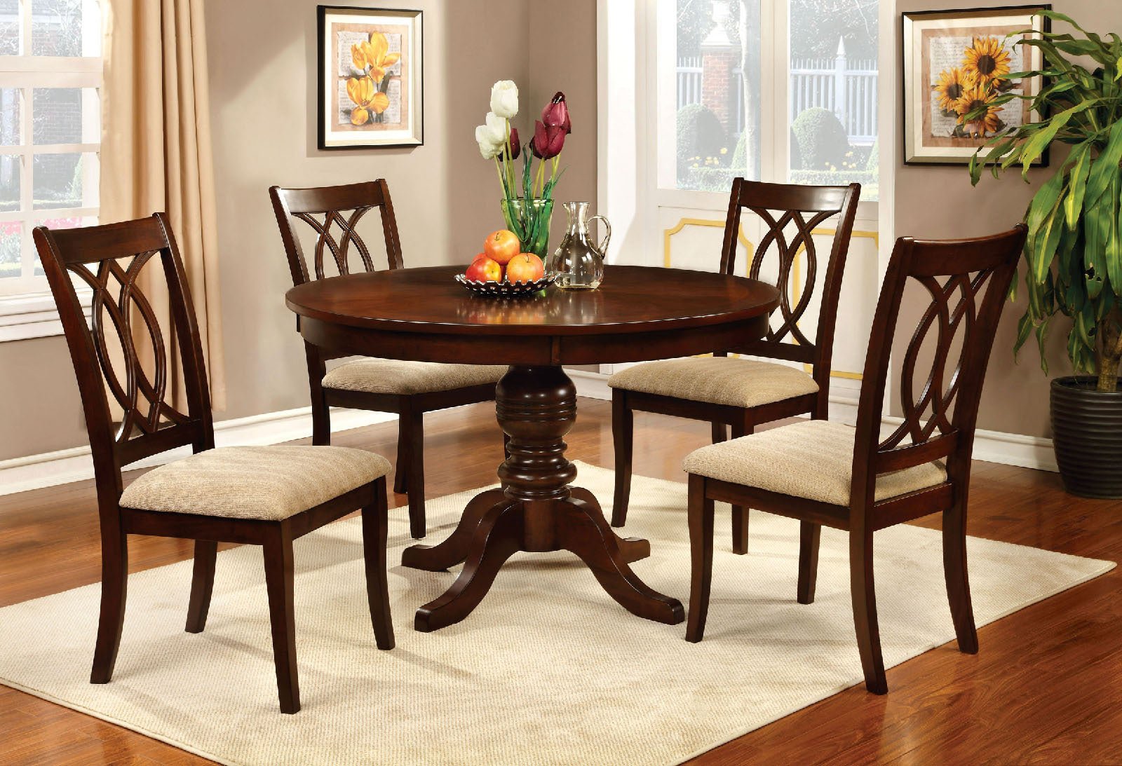 Classic Transitional Dining Chairs Brown Cherry Solid wood Padded Fabric Seat Set of 2 Side Chairs Dining Room Furniture Beautifully - crafted chairs - 1st Choice Furniture Direct