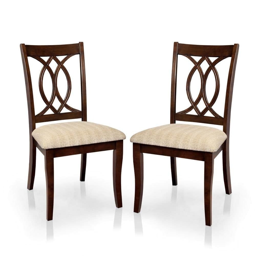 Classic Transitional Dining Chairs Brown Cherry Solid wood Padded Fabric Seat Set of 2 Side Chairs Dining Room Furniture Beautifully - crafted chairs - 1st Choice Furniture Direct