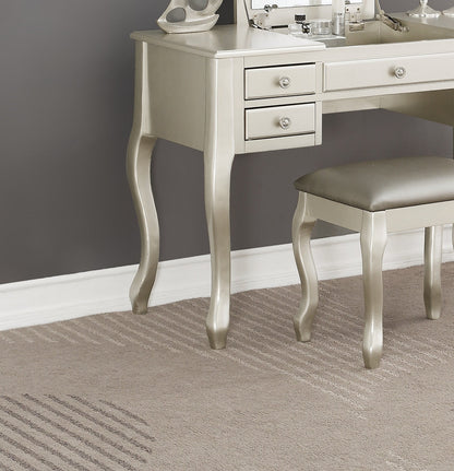 Classic Vanity Set w Stool Silver Color Drawers Open - up Mirror Bedroom Furniture Unique Legs Cushion Seat Stool Vanity - 1st Choice Furniture Direct