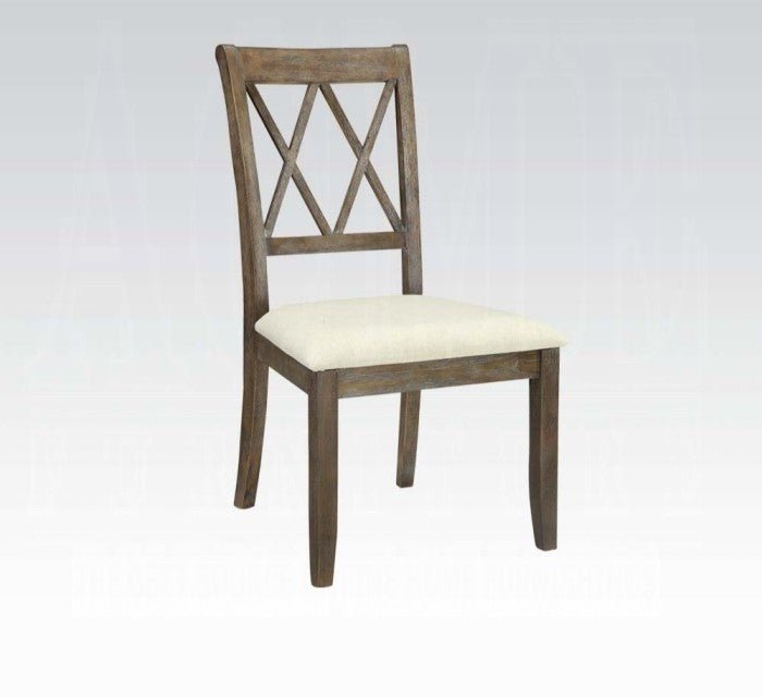 Claudia Beige Linen & Salvage Brown Finish Side Chair (Set of 2) - 1st Choice Furniture Direct