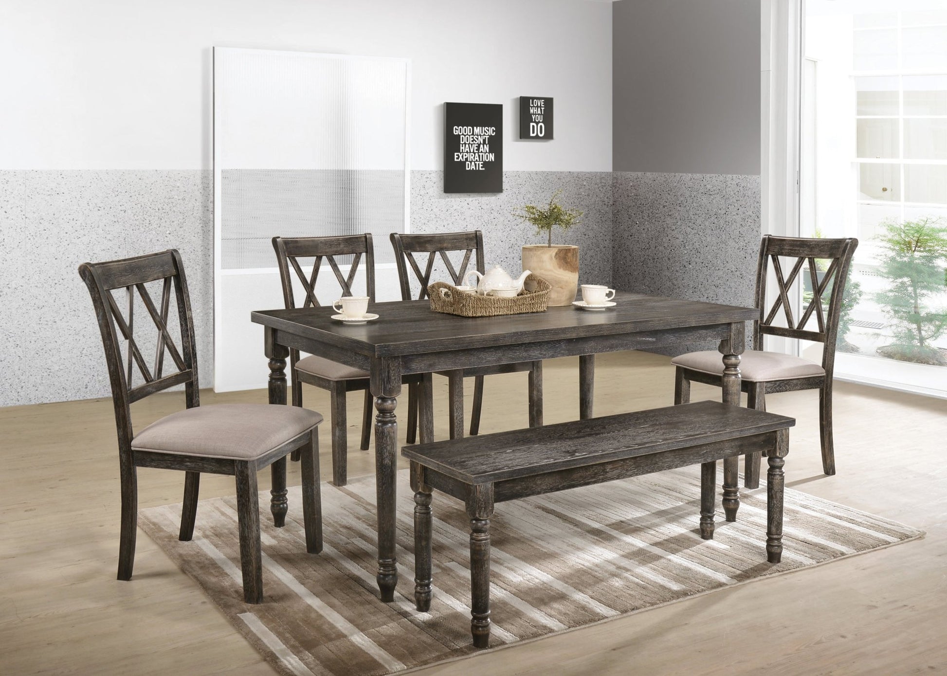 Claudia II Weathered Gray Finish 7 PCs Dining Room Set - 1st Choice Furniture Direct