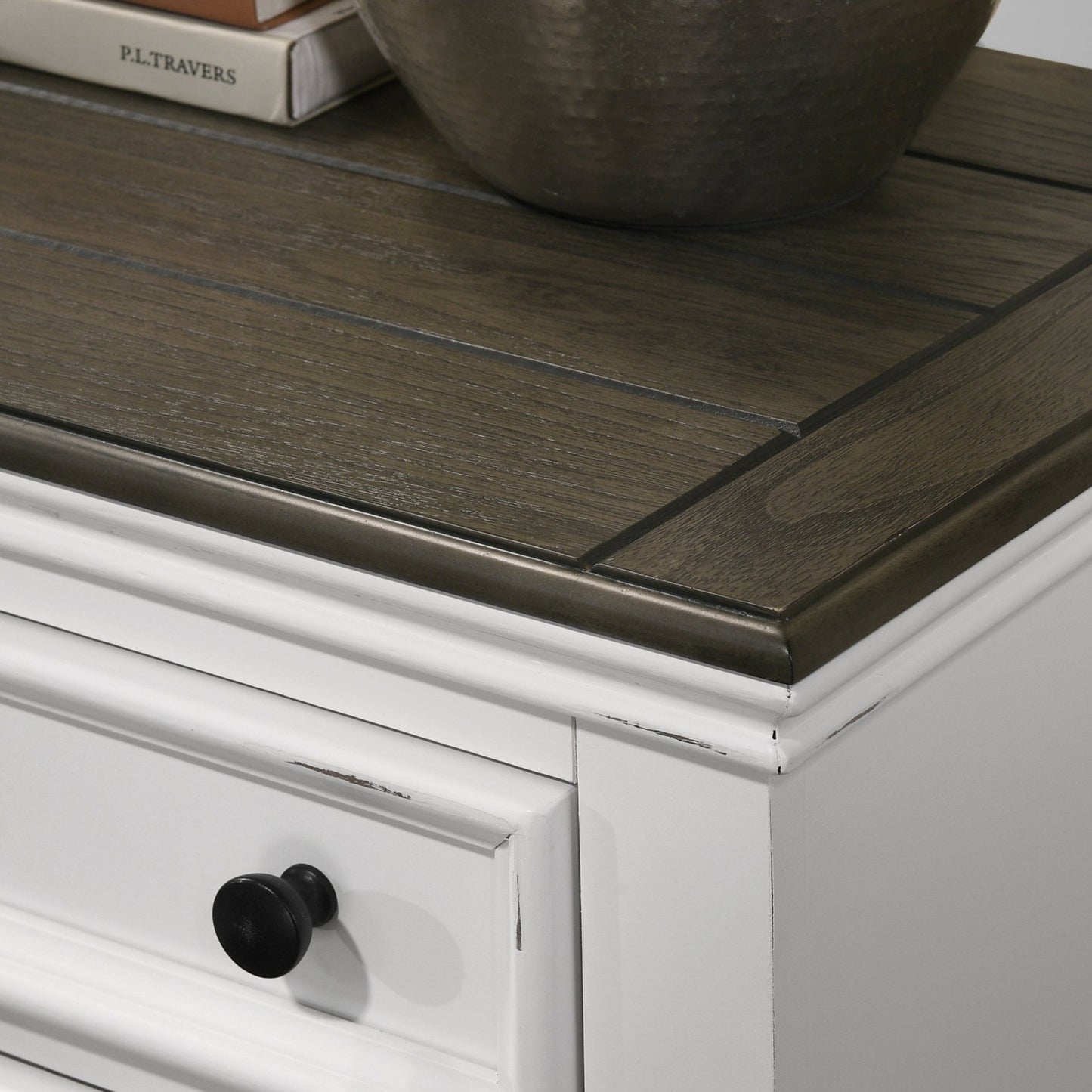 Clelane Wood 3 - Drawer Nightstand, Weathered White and Gray - 1st Choice Furniture Direct