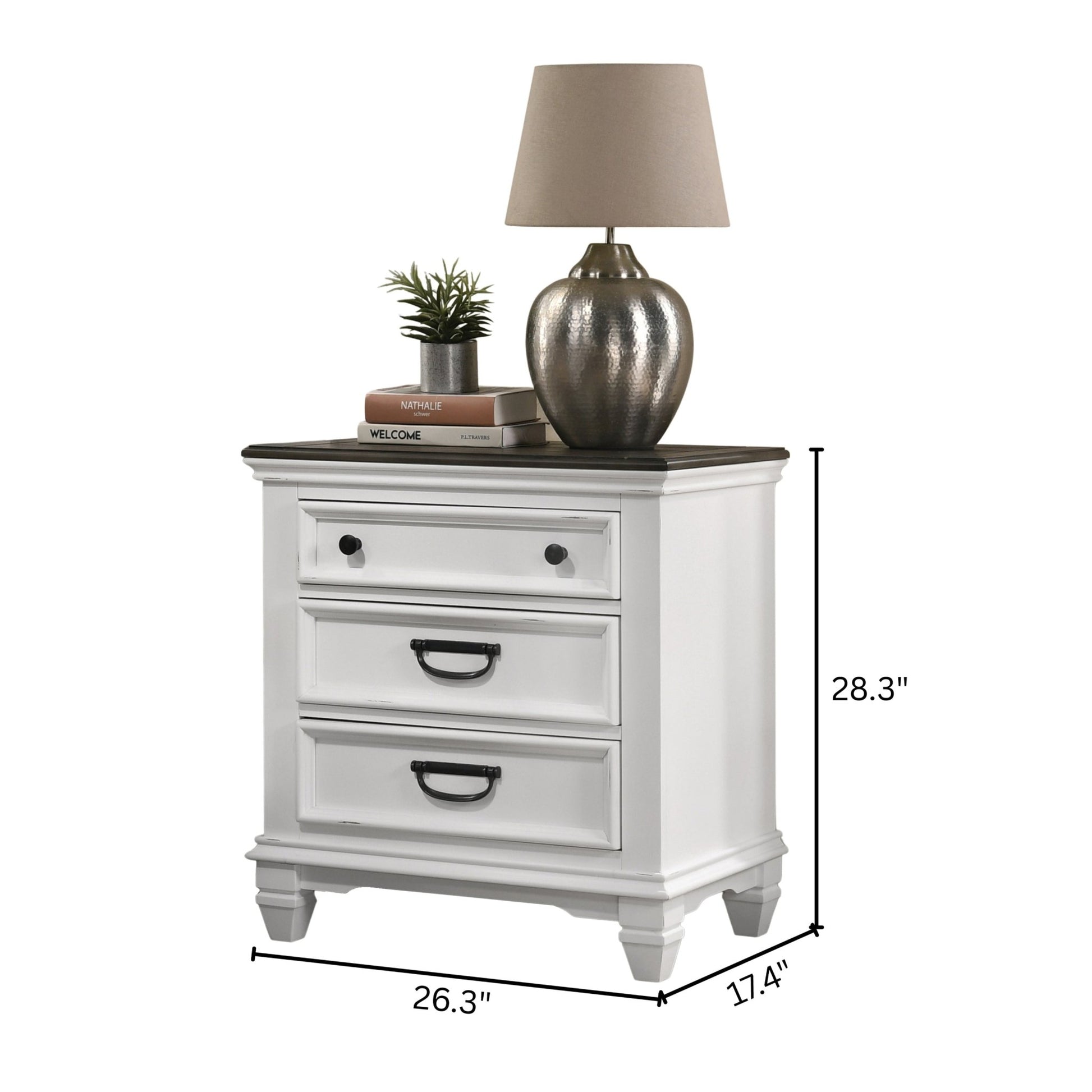 Clelane Wood 3 - Drawer Nightstand, Weathered White and Gray - 1st Choice Furniture Direct