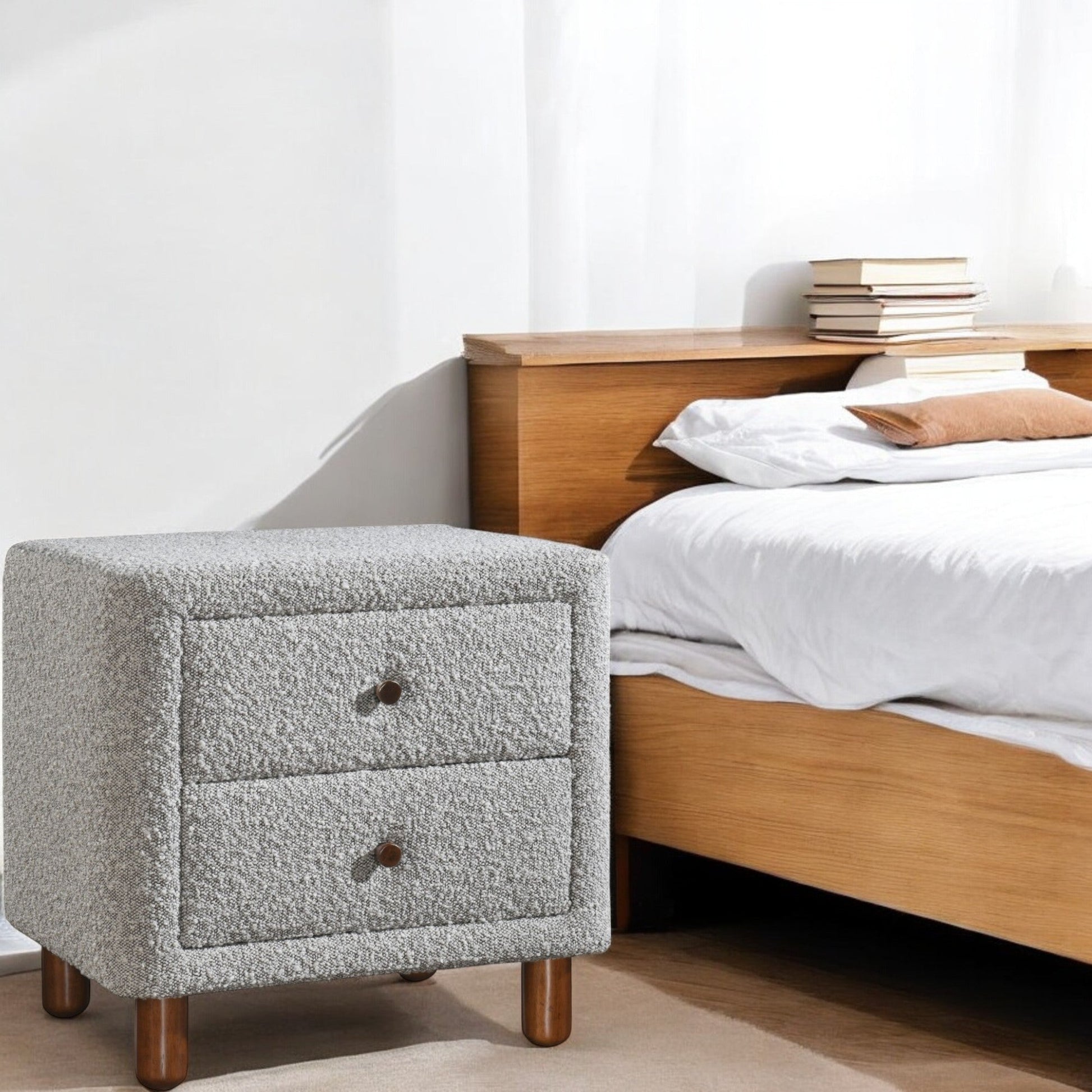 Cleo Gray Boucle Nightstand - 1st Choice Furniture Direct