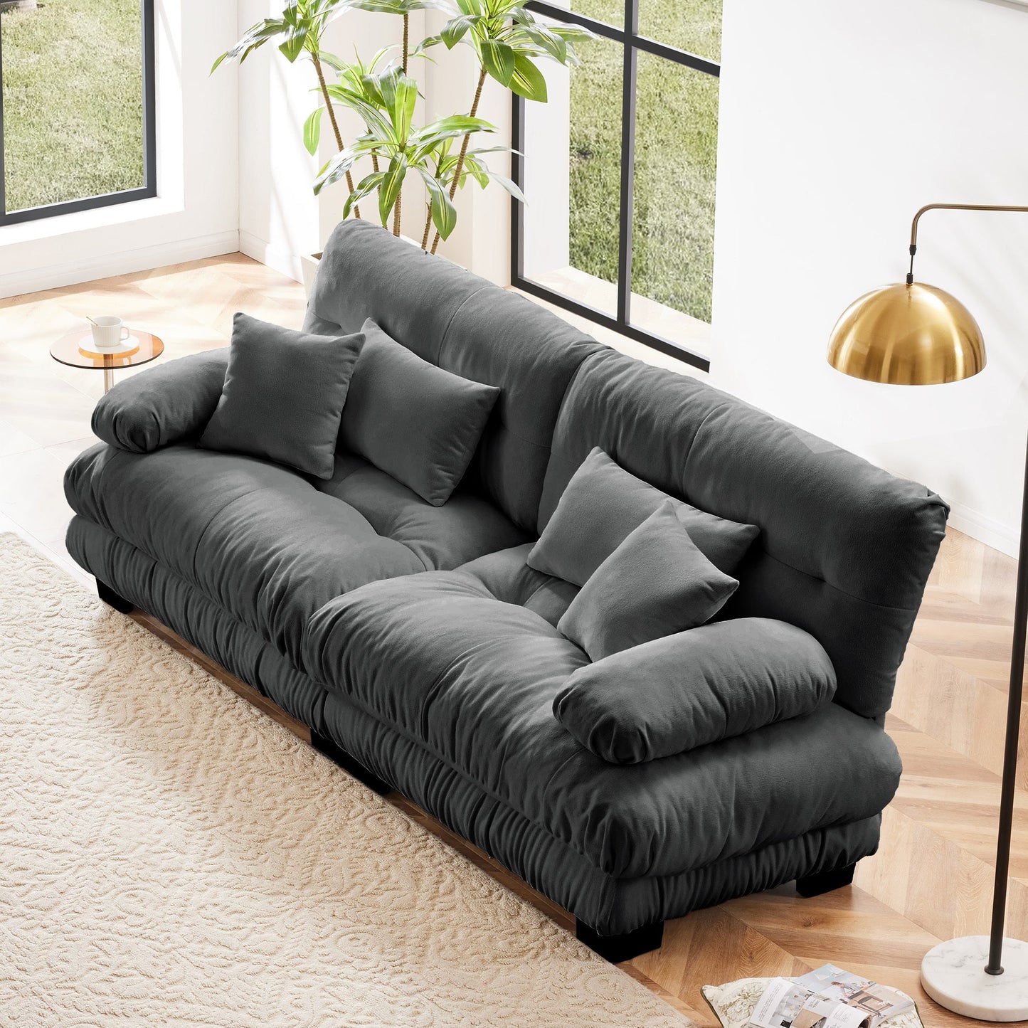 Cloud Couch 2 Seater Sofa for Living Room, Chenille 2 - Seat sofa with 2 Lumbar pillows and 2 throw pillows,Chenille Gray - 1st Choice Furniture Direct