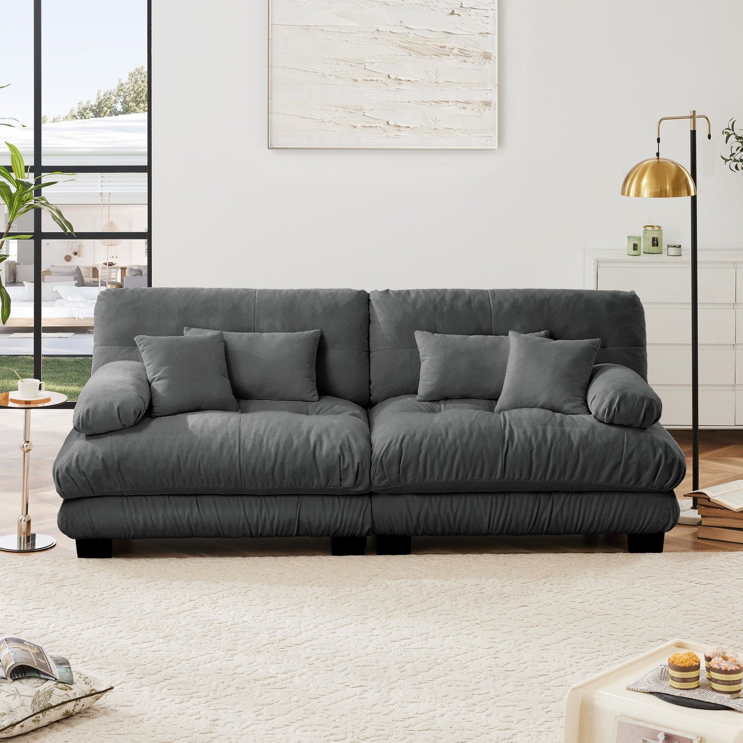 Cloud Couch 2 Seater Sofa for Living Room, Chenille 2 - Seat sofa with 2 Lumbar pillows and 2 throw pillows,Chenille Gray - 1st Choice Furniture Direct