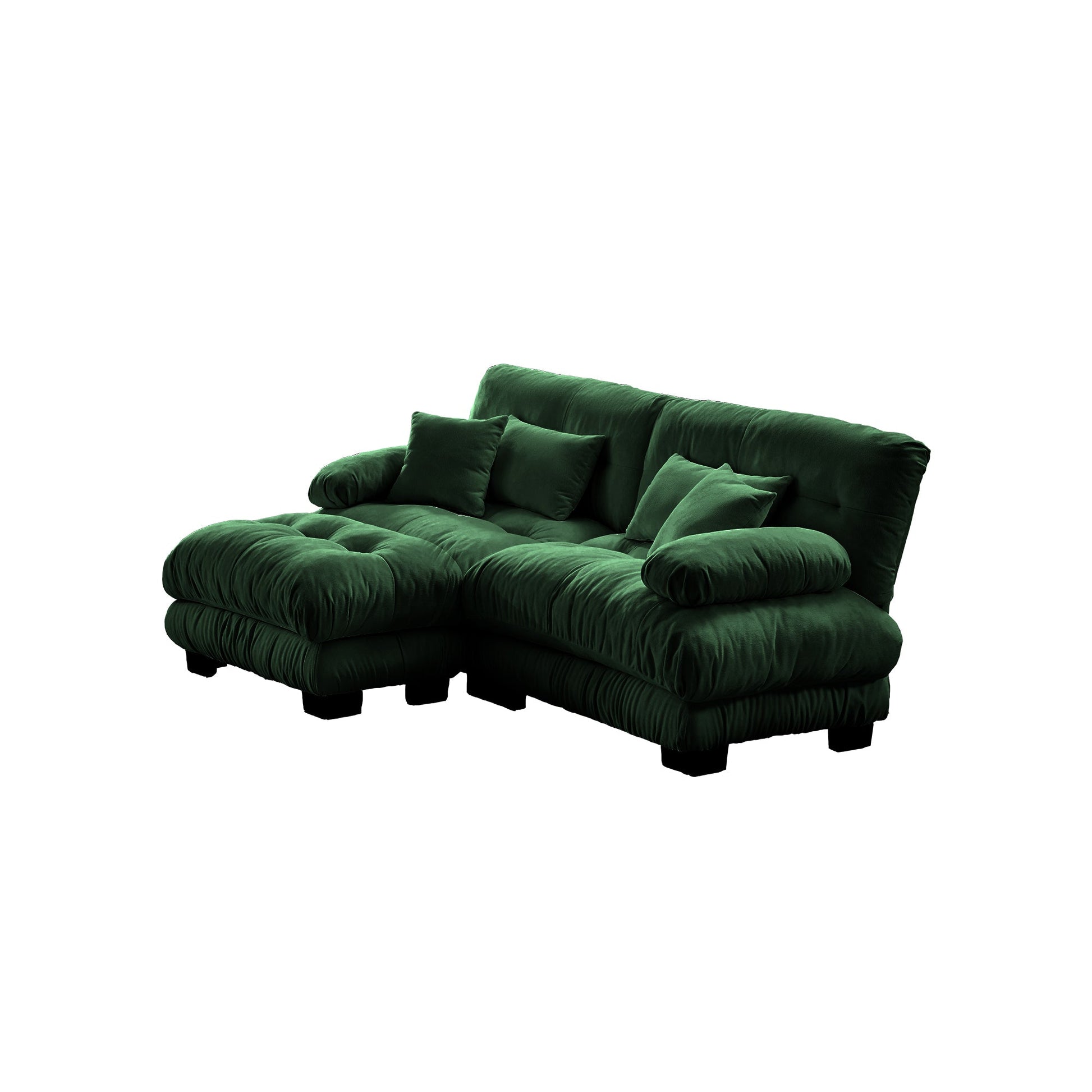 Cloud Couch Sectional Sofa for Living Room, Chenille 2 Seater Sofa with 2 Lumbar pillows and 2 throw pillows , Upholstered Wide Arm Sofa with Convertible Ottoman,Chenille Green - 1st Choice Furniture Direct
