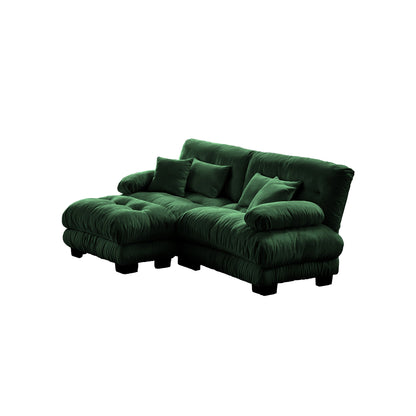 Cloud Couch Sectional Sofa for Living Room, Chenille 2 Seater Sofa with 2 Lumbar pillows and 2 throw pillows , Upholstered Wide Arm Sofa with Convertible Ottoman,Chenille Green - 1st Choice Furniture Direct