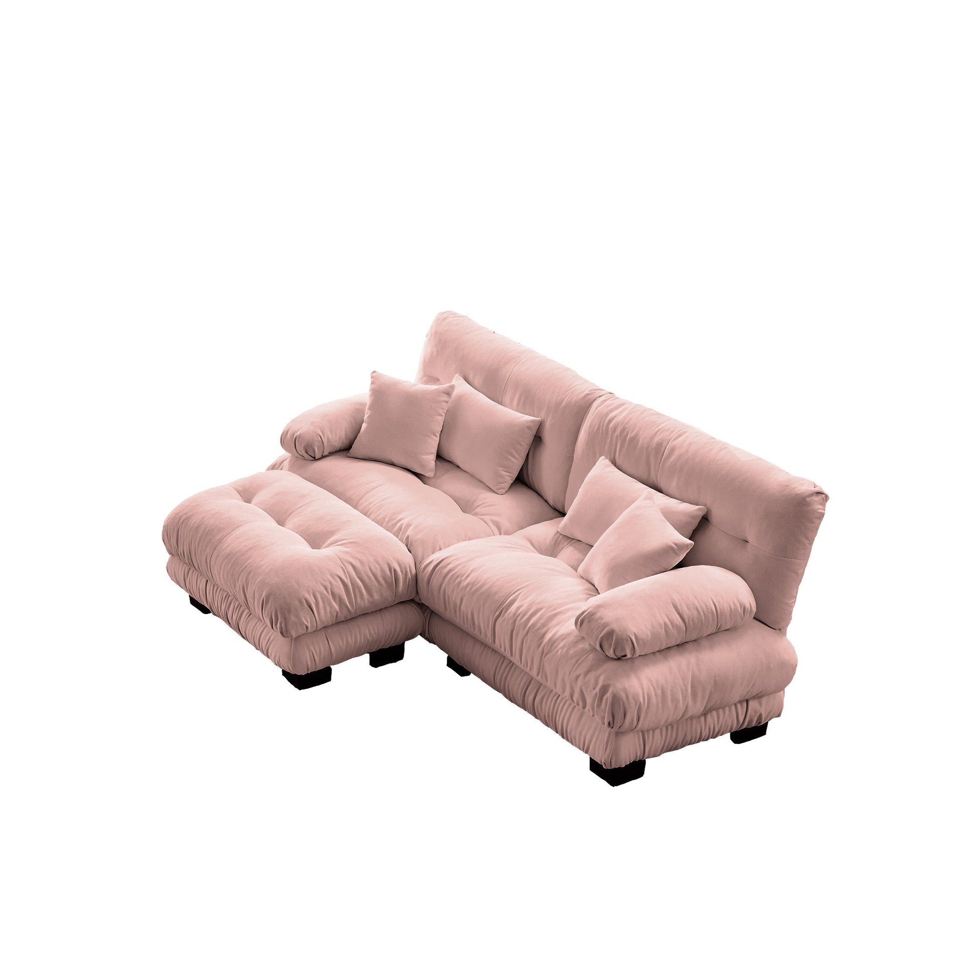 Cloud Couch Sectional Sofa for Living Room, Chenille 2 Seater Sofa with 2 Lumbar pillows and 2 throw pillows , Upholstered Wide Arm Sofa with Convertible Ottoman,Chenille Pink - 1st Choice Furniture Direct
