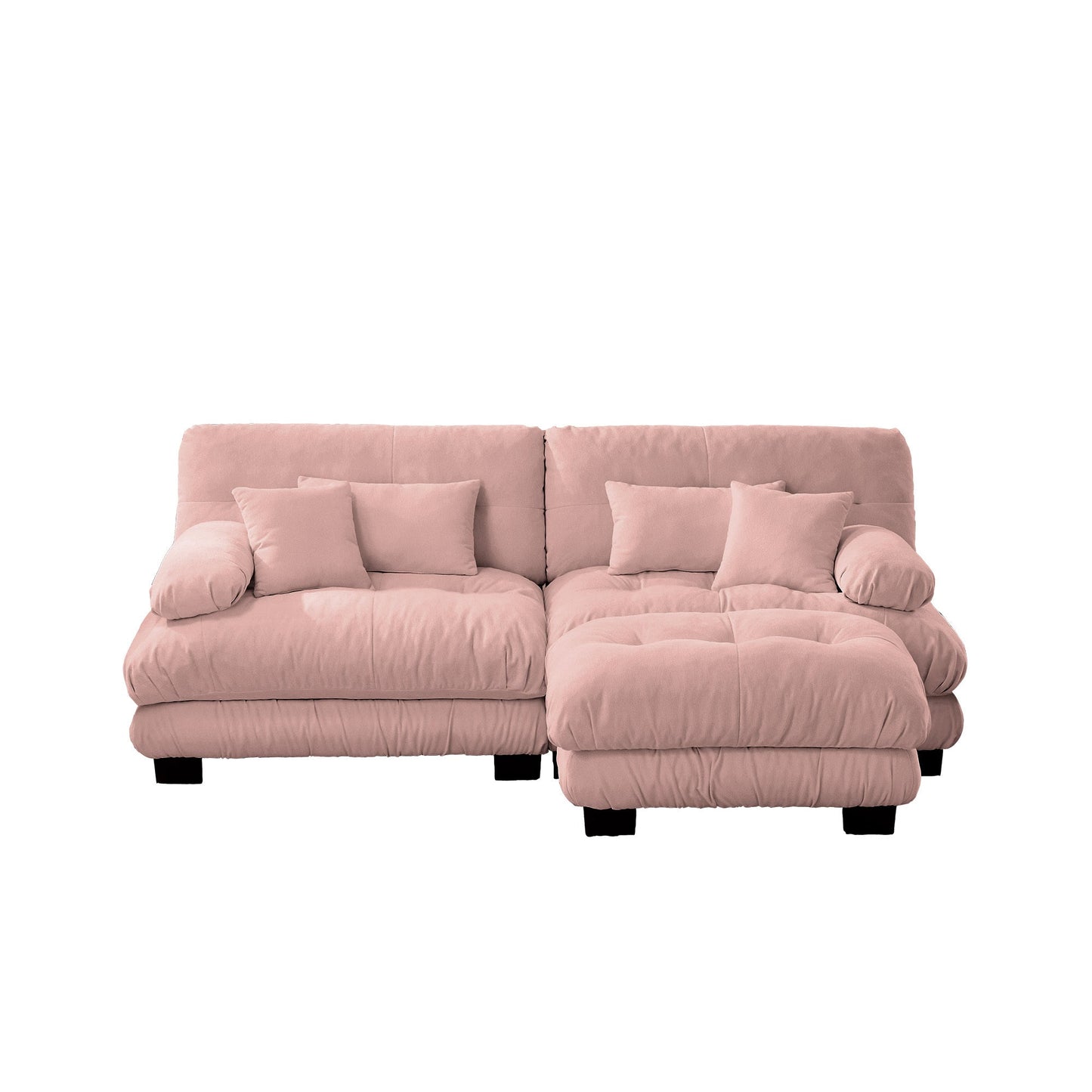 Cloud Couch Sectional Sofa for Living Room, Chenille 2 Seater Sofa with 2 Lumbar pillows and 2 throw pillows , Upholstered Wide Arm Sofa with Convertible Ottoman,Chenille Pink - 1st Choice Furniture Direct