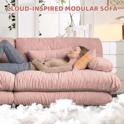 Cloud Couch Sectional Sofa for Living Room, Chenille 2 Seater Sofa with 2 Lumbar pillows and 2 throw pillows , Upholstered Wide Arm Sofa with Convertible Ottoman,Chenille Pink - 1st Choice Furniture Direct