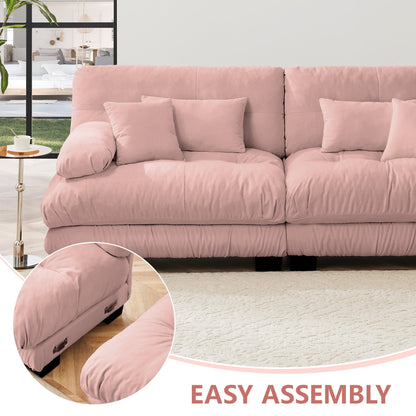 Cloud Couch Sectional Sofa for Living Room, Chenille 2 Seater Sofa with 2 Lumbar pillows and 2 throw pillows , Upholstered Wide Arm Sofa with Convertible Ottoman,Chenille Pink - 1st Choice Furniture Direct
