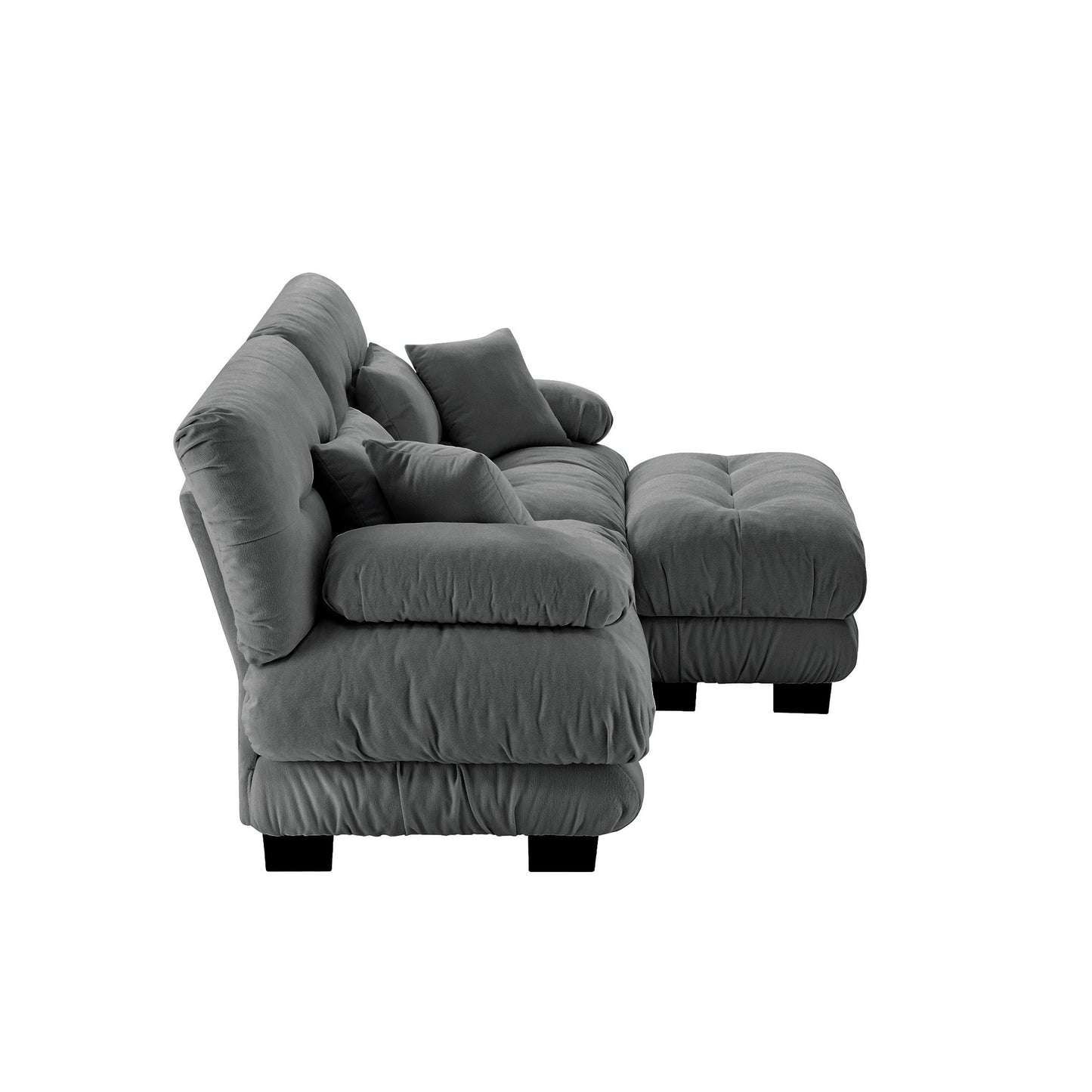 Cloud Couch Sectional Sofa for Living Room, Chenille 2 Seater Sofa with 2 Lumbar pillows and 2 throw pillows , Upholstered Wide Arm Sofa with Convertible Ottoman,Chenille Gray - 1st Choice Furniture Direct