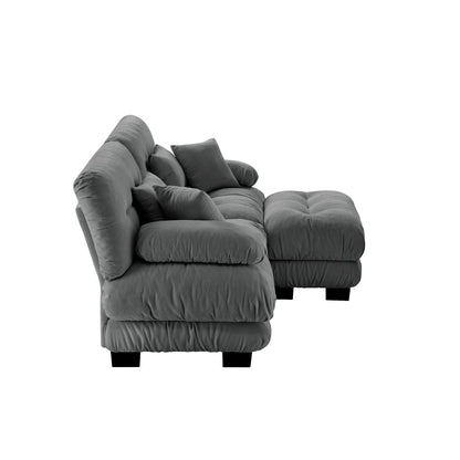 Cloud Couch Sectional Sofa for Living Room, Chenille 2 Seater Sofa with 2 Lumbar pillows and 2 throw pillows , Upholstered Wide Arm Sofa with Convertible Ottoman,Chenille Gray - 1st Choice Furniture Direct