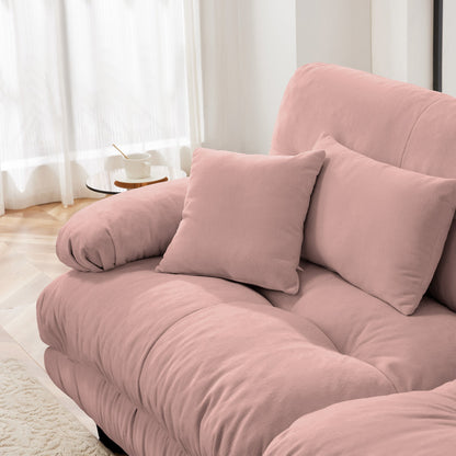 Cloud Couch Sectional Sofa for Living Room, Chenille 2 Seater Sofa with 2 Lumbar pillows and 2 throw pillows , Upholstered Wide Arm Sofa with Convertible Ottoman,Chenille Pink - 1st Choice Furniture Direct