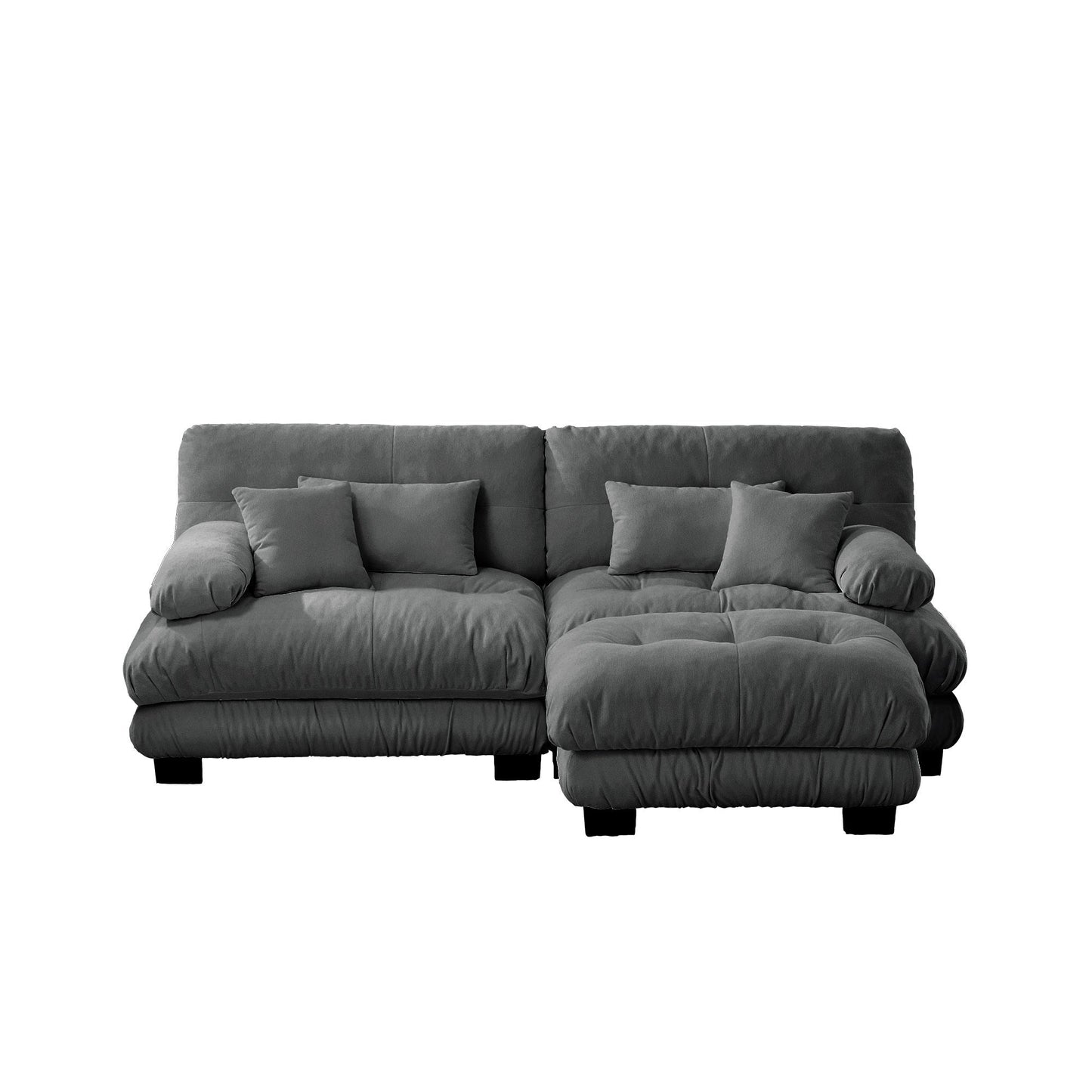 Cloud Couch Sectional Sofa for Living Room, Chenille 2 Seater Sofa with 2 Lumbar pillows and 2 throw pillows , Upholstered Wide Arm Sofa with Convertible Ottoman,Chenille Gray - 1st Choice Furniture Direct