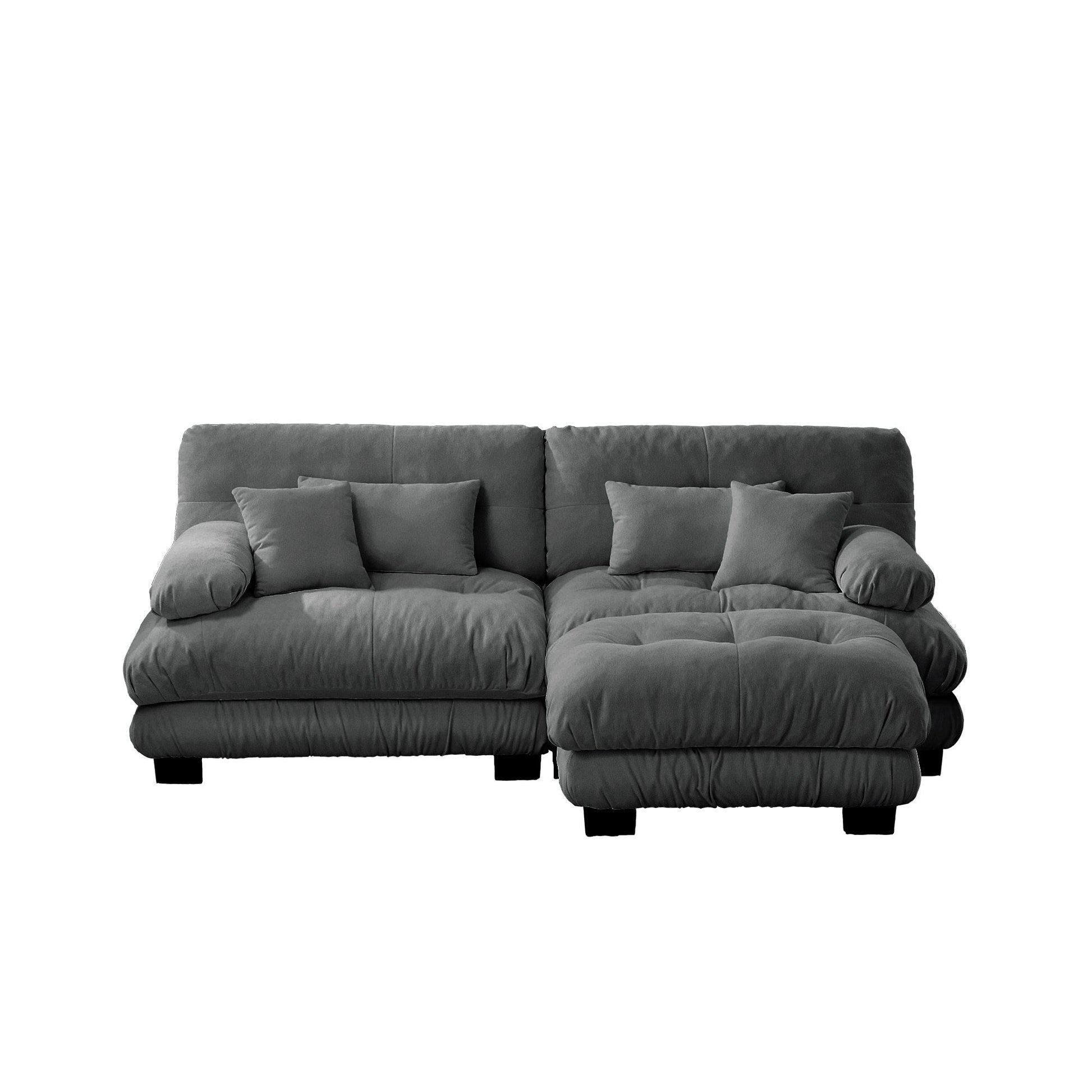 Cloud Couch Sectional Sofa for Living Room, Chenille 2 Seater Sofa with 2 Lumbar pillows and 2 throw pillows , Upholstered Wide Arm Sofa with Convertible Ottoman,Chenille Gray - 1st Choice Furniture Direct