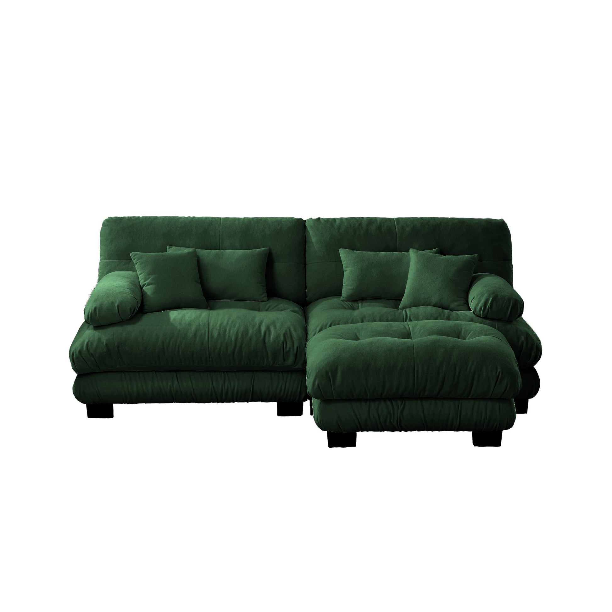 Cloud Couch Sectional Sofa for Living Room, Chenille 2 Seater Sofa with 2 Lumbar pillows and 2 throw pillows , Upholstered Wide Arm Sofa with Convertible Ottoman,Chenille Green - 1st Choice Furniture Direct