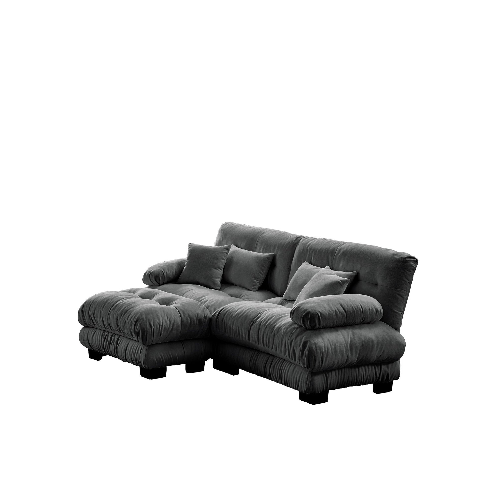 Cloud Couch Sectional Sofa for Living Room, Chenille 2 Seater Sofa with 2 Lumbar pillows and 2 throw pillows , Upholstered Wide Arm Sofa with Convertible Ottoman,Chenille Gray - 1st Choice Furniture Direct