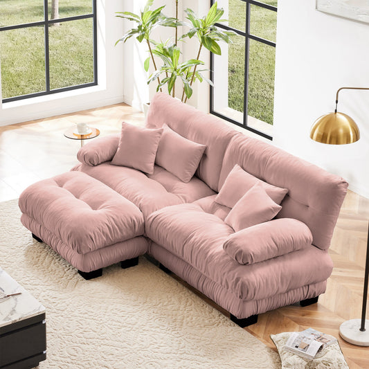 Cloud Couch Sectional Sofa for Living Room, Chenille 2 Seater Sofa with 2 Lumbar pillows and 2 throw pillows , Upholstered Wide Arm Sofa with Convertible Ottoman,Chenille Pink - 1st Choice Furniture Direct