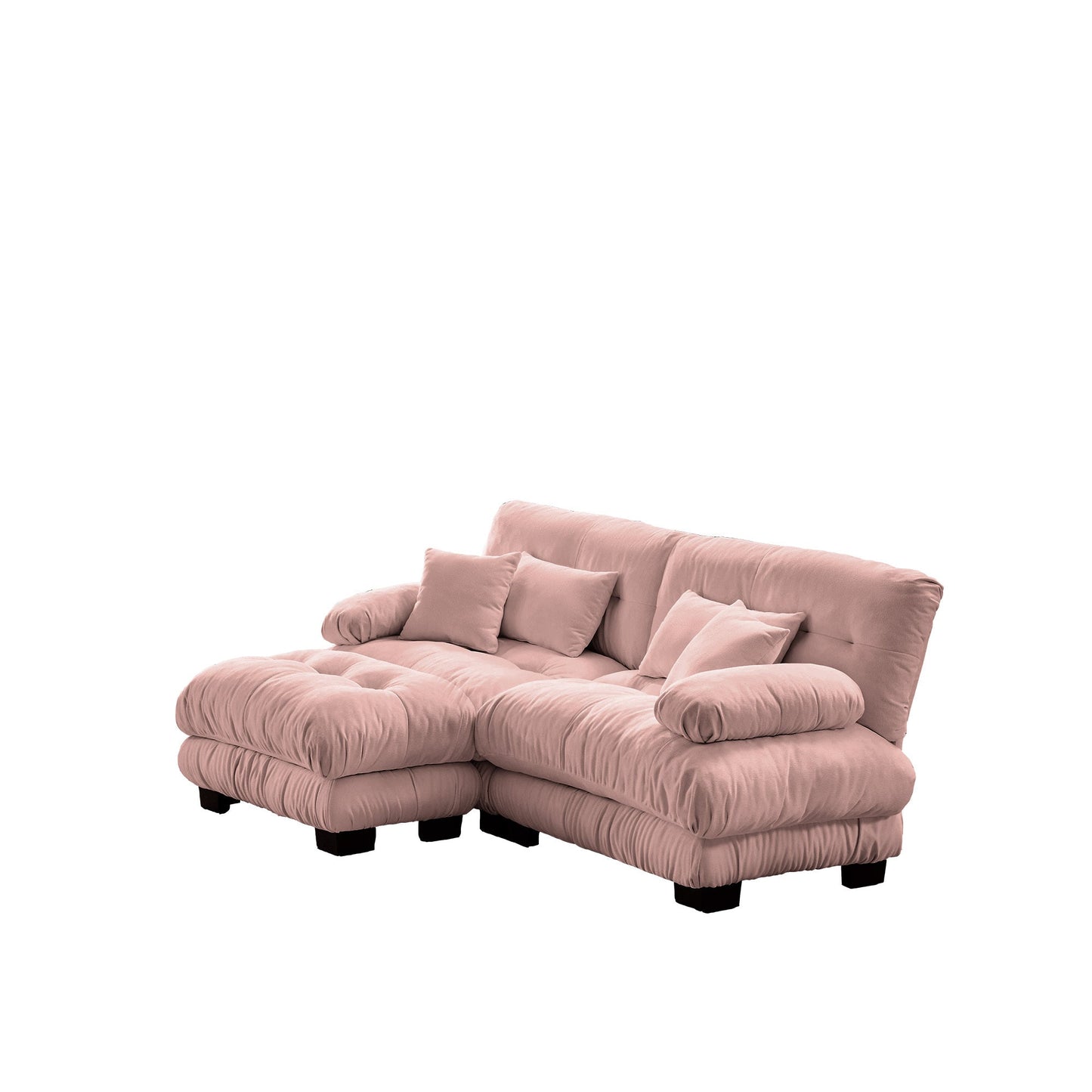 Cloud Couch Sectional Sofa for Living Room, Chenille 2 Seater Sofa with 2 Lumbar pillows and 2 throw pillows , Upholstered Wide Arm Sofa with Convertible Ottoman,Chenille Pink - 1st Choice Furniture Direct