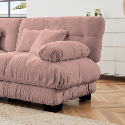 Cloud Couch Sectional Sofa for Living Room, Chenille 2 Seater Sofa with 2 Lumbar pillows and 2 throw pillows , Upholstered Wide Arm Sofa with Convertible Ottoman,Chenille Pink - 1st Choice Furniture Direct
