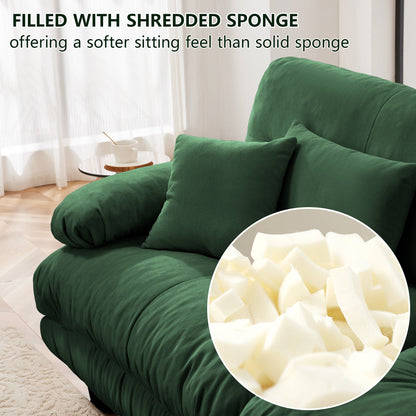 Cloud Couch Sectional Sofa for Living Room, Chenille 2 Seater Sofa with 2 Lumbar pillows and 2 throw pillows , Upholstered Wide Arm Sofa with Convertible Ottoman,Chenille Green - 1st Choice Furniture Direct