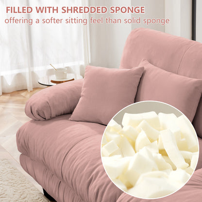 Cloud Couch Sectional Sofa for Living Room, Chenille 2 Seater Sofa with 2 Lumbar pillows and 2 throw pillows , Upholstered Wide Arm Sofa with Convertible Ottoman,Chenille Pink - 1st Choice Furniture Direct