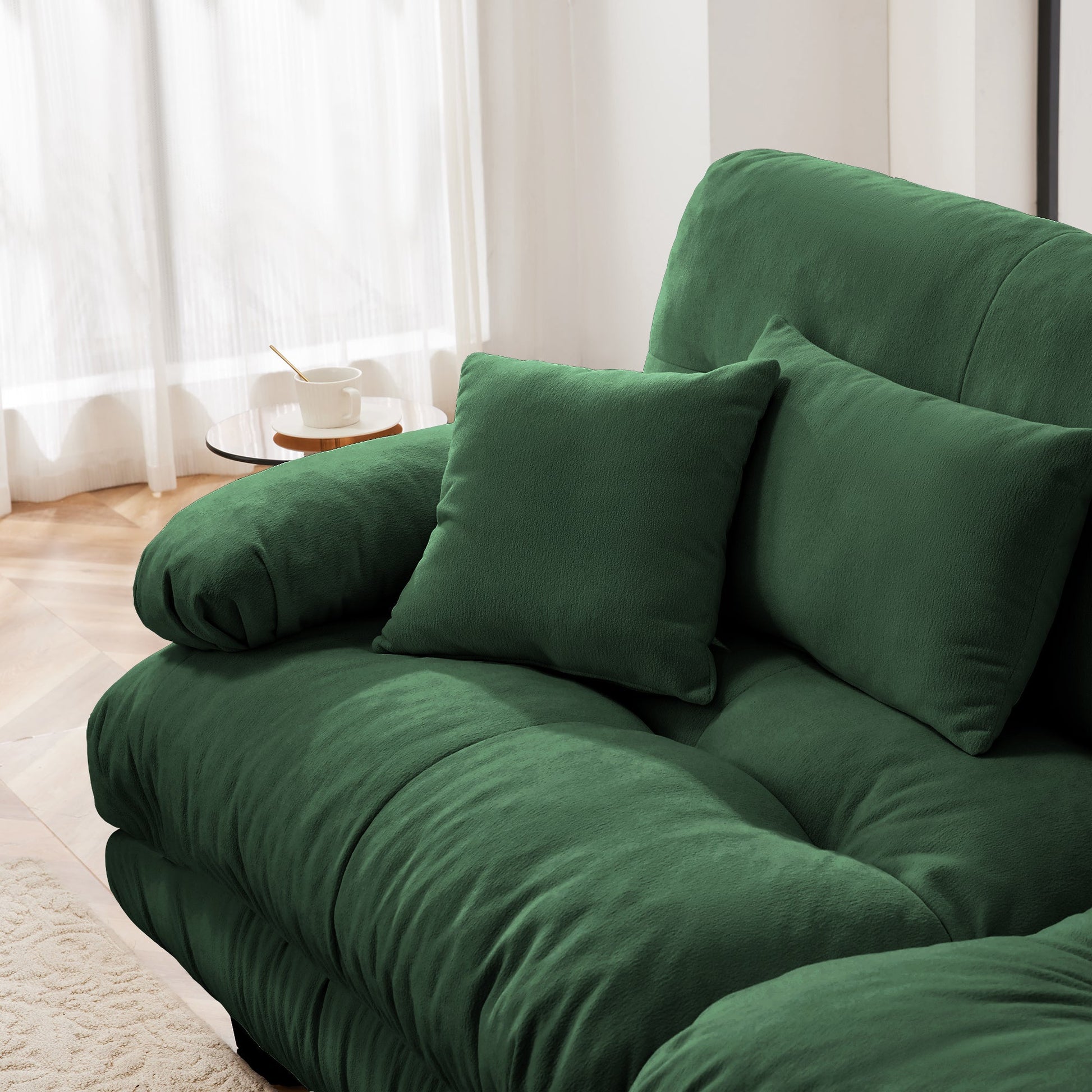 Cloud Couch Sectional Sofa for Living Room, Chenille 2 Seater Sofa with 2 Lumbar pillows and 2 throw pillows , Upholstered Wide Arm Sofa with Convertible Ottoman,Chenille Green - 1st Choice Furniture Direct