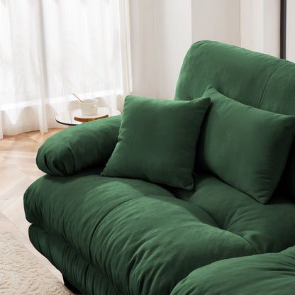Cloud Couch Sectional Sofa for Living Room, Chenille 2 Seater Sofa with 2 Lumbar pillows and 2 throw pillows , Upholstered Wide Arm Sofa with Convertible Ottoman,Chenille Green - 1st Choice Furniture Direct