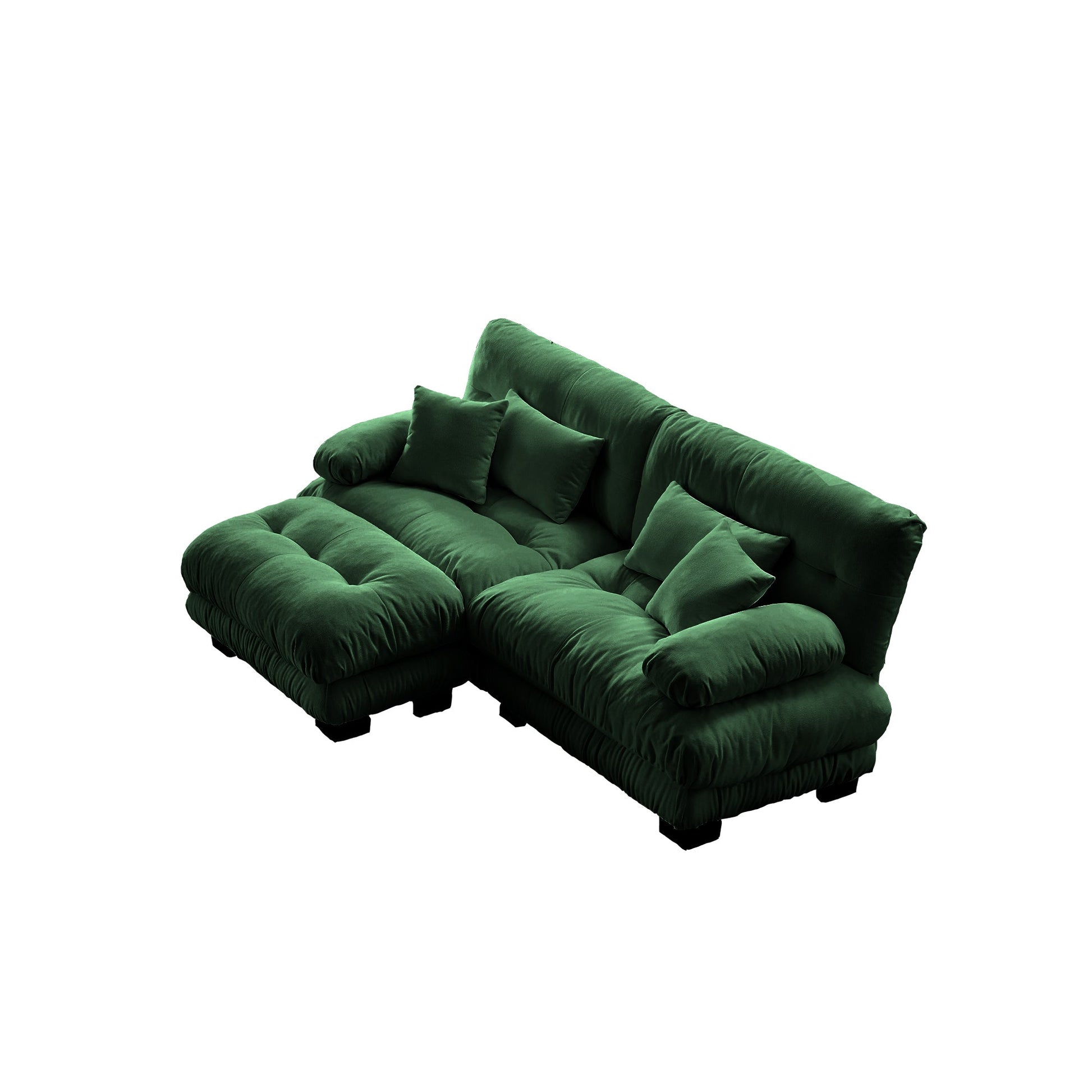 Cloud Couch Sectional Sofa for Living Room, Chenille 2 Seater Sofa with 2 Lumbar pillows and 2 throw pillows , Upholstered Wide Arm Sofa with Convertible Ottoman,Chenille Green - 1st Choice Furniture Direct