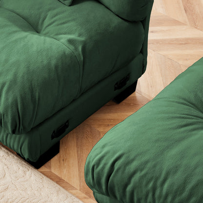 Cloud Couch Sectional Sofa for Living Room, Chenille 2 Seater Sofa with 2 Lumbar pillows and 2 throw pillows , Upholstered Wide Arm Sofa with Convertible Ottoman,Chenille Green - 1st Choice Furniture Direct