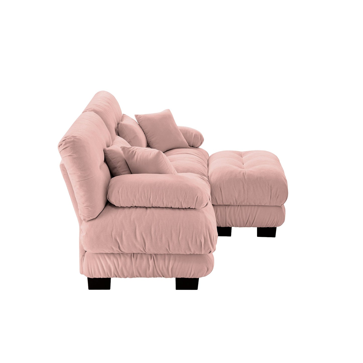 Cloud Couch Sectional Sofa for Living Room, Chenille 2 Seater Sofa with 2 Lumbar pillows and 2 throw pillows , Upholstered Wide Arm Sofa with Convertible Ottoman,Chenille Pink - 1st Choice Furniture Direct