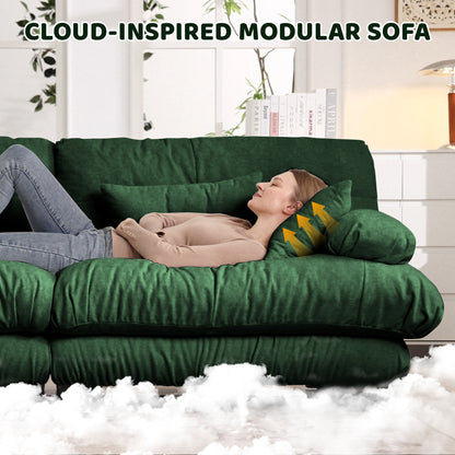 Cloud Couch Sectional Sofa for Living Room, Chenille 2 Seater Sofa with 2 Lumbar pillows and 2 throw pillows , Upholstered Wide Arm Sofa with Convertible Ottoman,Chenille Green - 1st Choice Furniture Direct