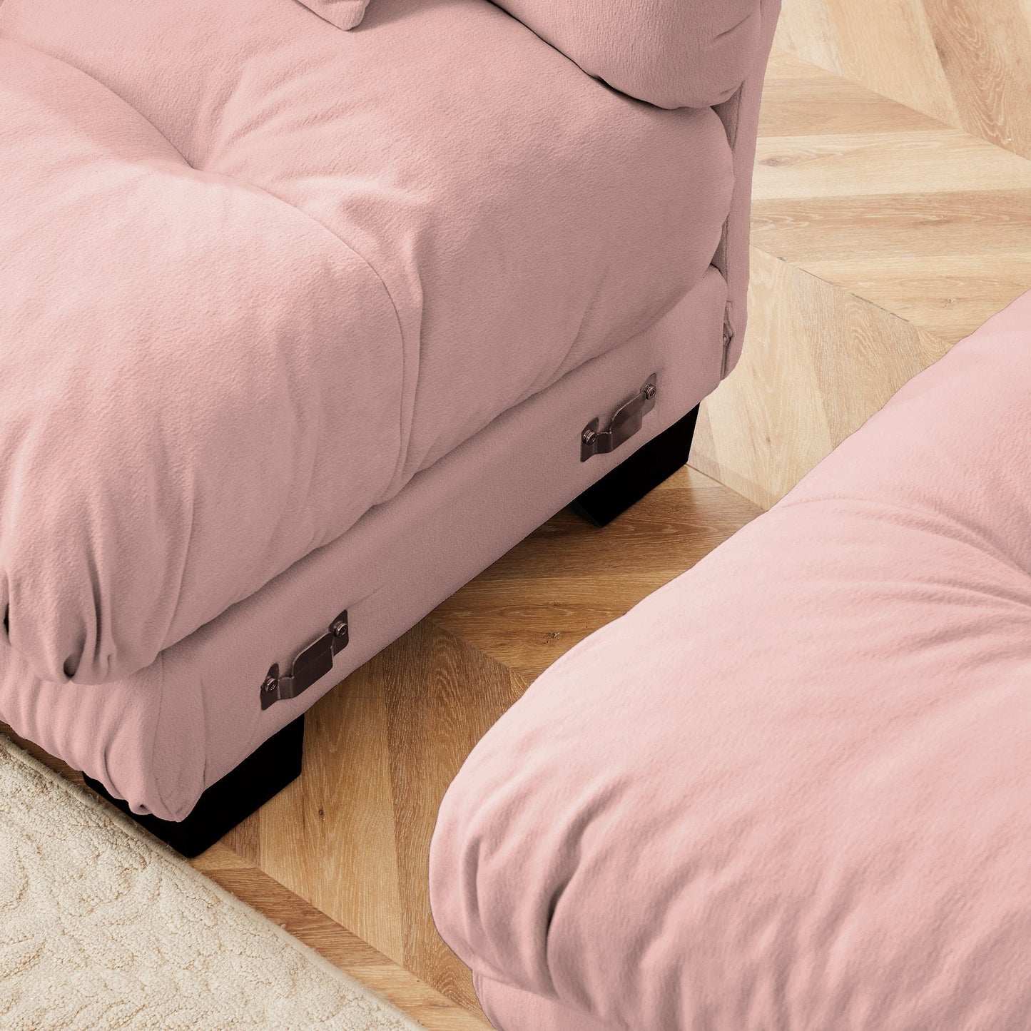 Cloud Couch Sectional Sofa for Living Room, Chenille 2 Seater Sofa with 2 Lumbar pillows and 2 throw pillows , Upholstered Wide Arm Sofa with Convertible Ottoman,Chenille Pink - 1st Choice Furniture Direct
