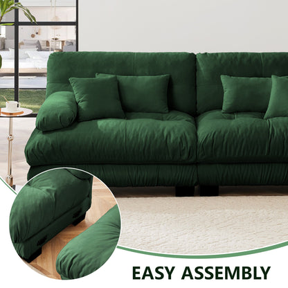 Cloud Couch Sectional Sofa for Living Room, Chenille 2 Seater Sofa with 2 Lumbar pillows and 2 throw pillows , Upholstered Wide Arm Sofa with Convertible Ottoman,Chenille Green - 1st Choice Furniture Direct