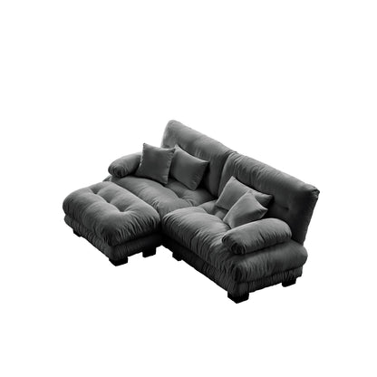 Cloud Couch Sectional Sofa for Living Room, Chenille 2 Seater Sofa with 2 Lumbar pillows and 2 throw pillows , Upholstered Wide Arm Sofa with Convertible Ottoman,Chenille Gray - 1st Choice Furniture Direct