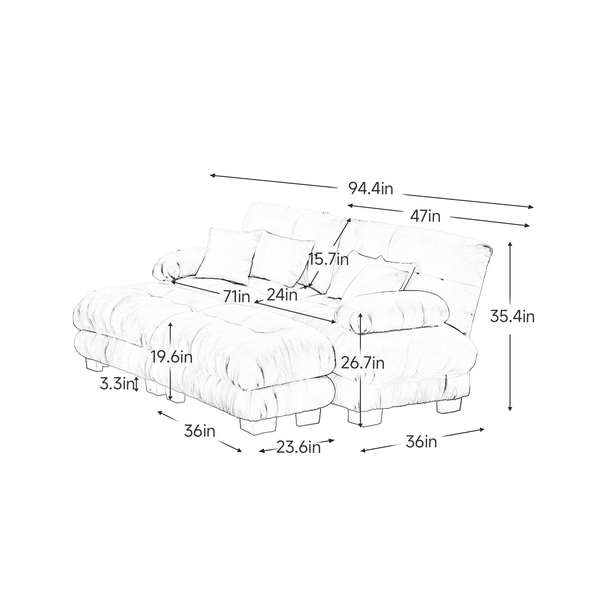 Cloud Couch Sleeper Sofa for Living Room, Chenille 2 Seater sofa with 2 Lumbar pillows and 2 throw pillows , Upholstered Wide Arm Sofa with 2 Ottomans,Chenille Light coffee - 1st Choice Furniture Direct
