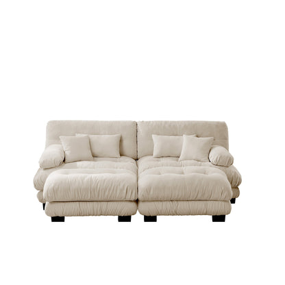 Cloud Couch Sleeper Sofa for Living Room, Chenille 2 Seater sofa with 2 Lumbar pillows and 2 throw pillows , Upholstered Wide Arm Sofa with 2 Ottomans,Chenille Light coffee - 1st Choice Furniture Direct