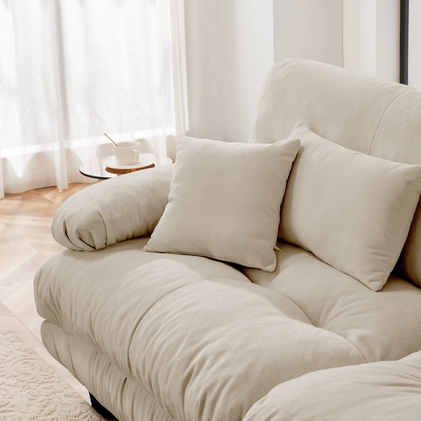Cloud Couch Sleeper Sofa for Living Room, Chenille 2 Seater sofa with 2 Lumbar pillows and 2 throw pillows , Upholstered Wide Arm Sofa with 2 Ottomans,Chenille Light coffee - 1st Choice Furniture Direct