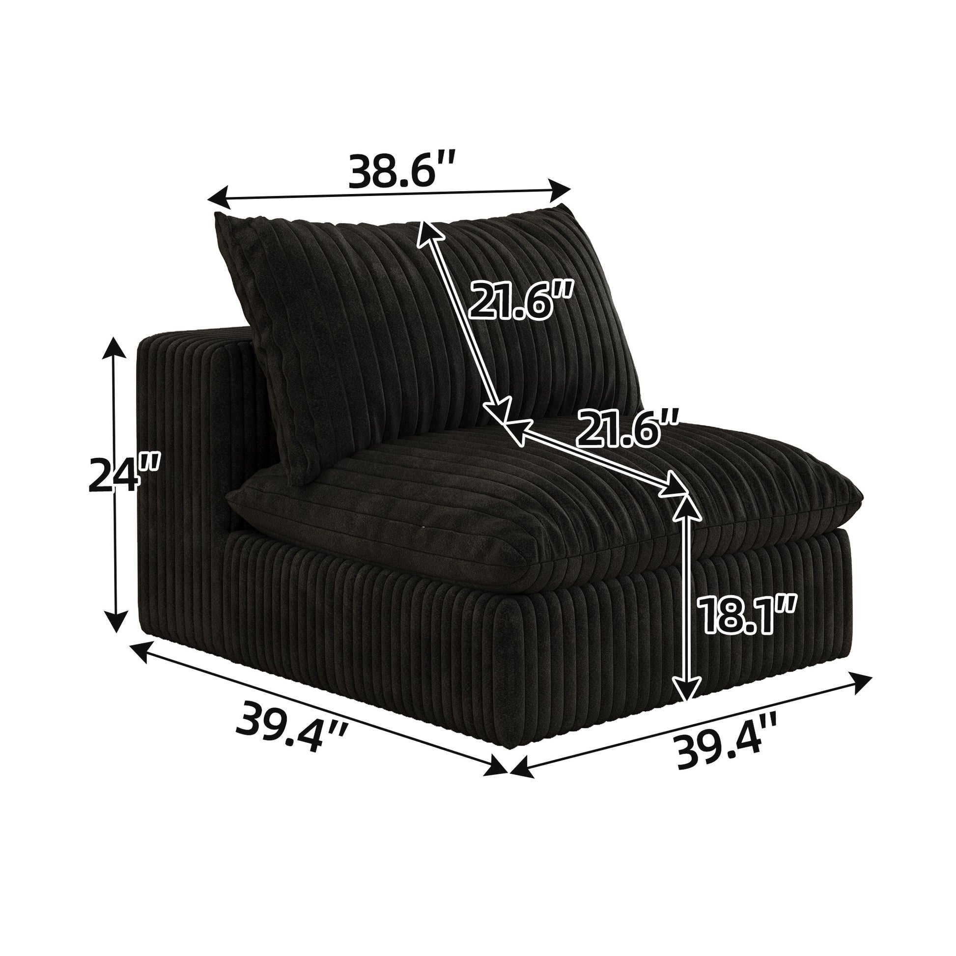 Cloud Sofa,Corduroy Fabric,Deep Seat Couches,Double - layer design,Removable Cushion,No Assembly, DIY Combination for Living room, Bedroom,Conference room ,Apartment,Black - 1st Choice Furniture Direct