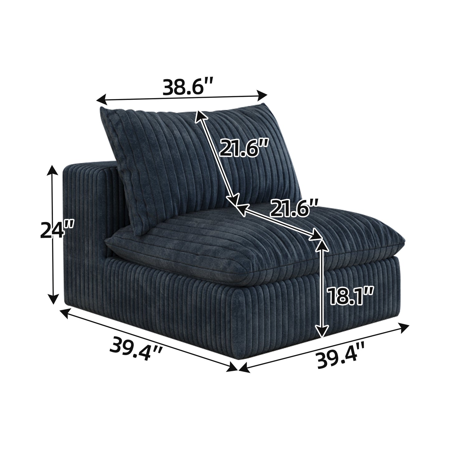 Cloud Sofa,Corduroy Fabric,Deep Seat Couches,Double - layer design,Removable Cushion,No Assembly, DIY Combination for Living room, Bedroom,Conference room ,Apartment,Blue - 1st Choice Furniture Direct
